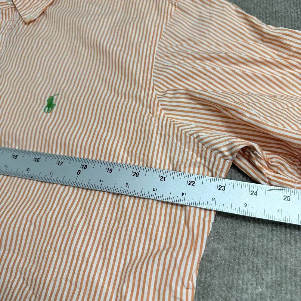Ralph Lauren Custom Fit Mens Large Short Sleeve Striped Button Down Shirt Orange